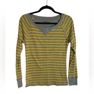 ♥️Magellan Outdoors Mustard Grey Stripe Thermal Long Sleeve Top Womens Sz Med